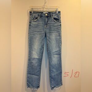 Trendy boutique Light Blue Skinny Jeans with Frayed Hem